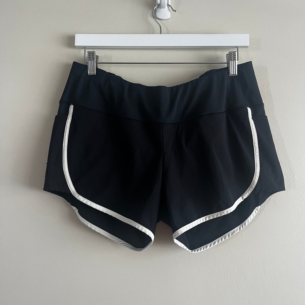 Oiselle Track Star shorts size 08 black white trim liner pockets retro athletic